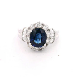 Anillo 18K Rosetón Zafiro y Diamantes