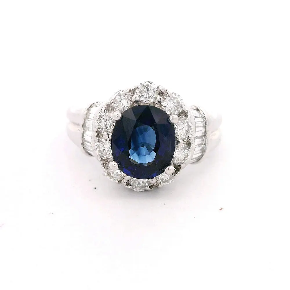 Anillo 18K Rosetón Zafiro y Diamantes