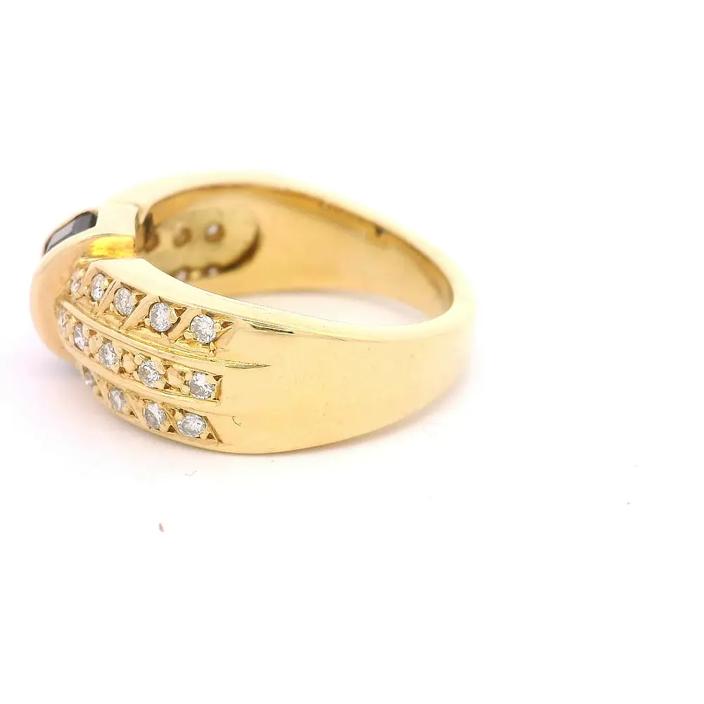 Anillo 18K Semi Bombé Diamantes y Zafiros