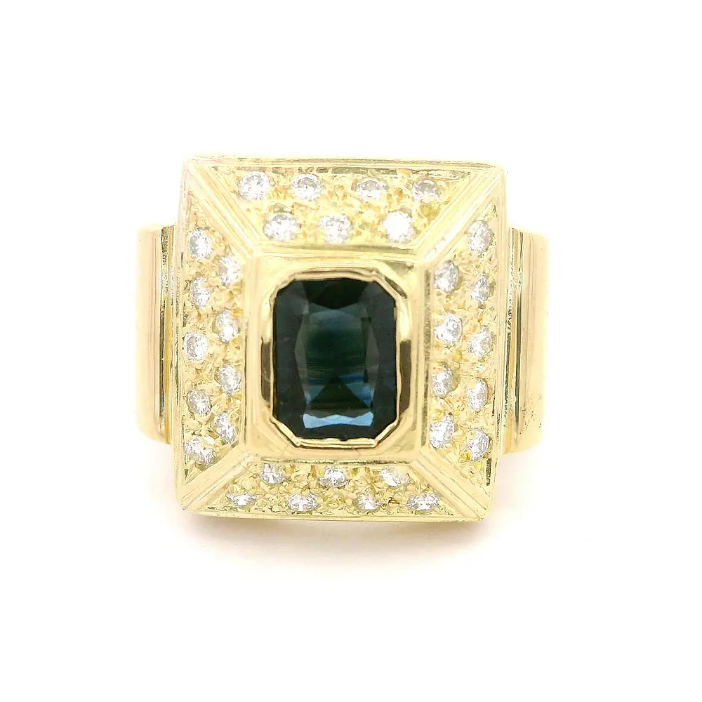 Anillo 18K Sello Zafiro y Diamantes
