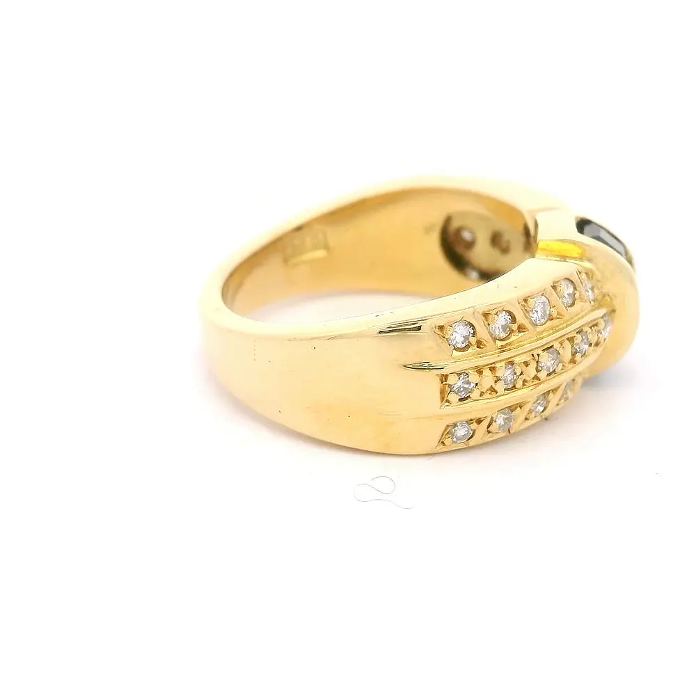 Anillo 18K Semi Bombé Diamantes y Zafiros
