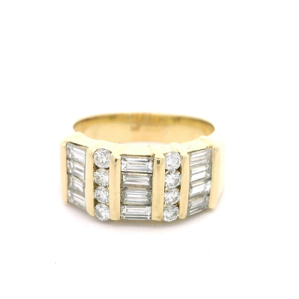 Anillo Cintillo Zafiros y Diamantes Baguette Naturales Oro Blanco 18K
