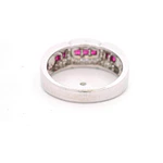 Anillo 14K Cintillo Diamantes y Piedras Rojas