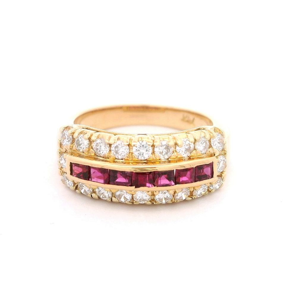 Anillo Cintillo Zafiros Azules y Diamantes Oro Blanco 18K