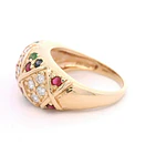 Anillo 14K Bombé Rombos con Piedras