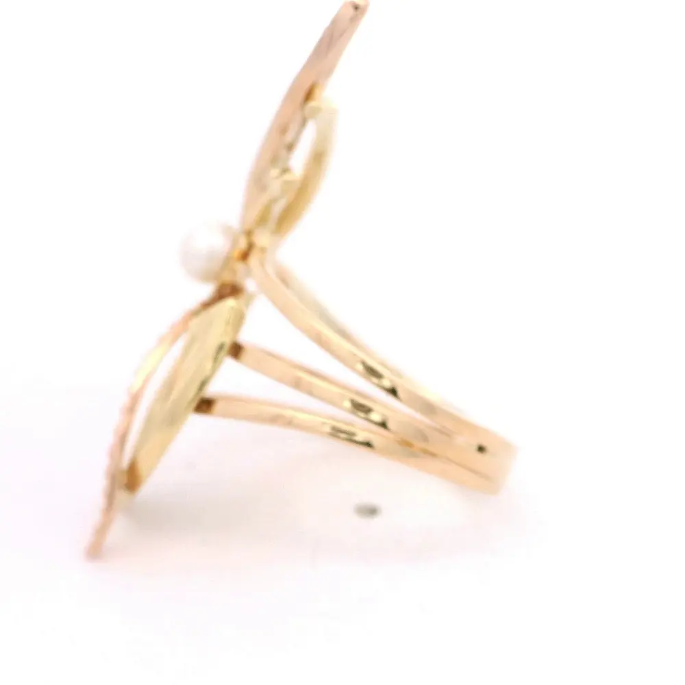 Anillo 18K Calado Perla y Diamantes