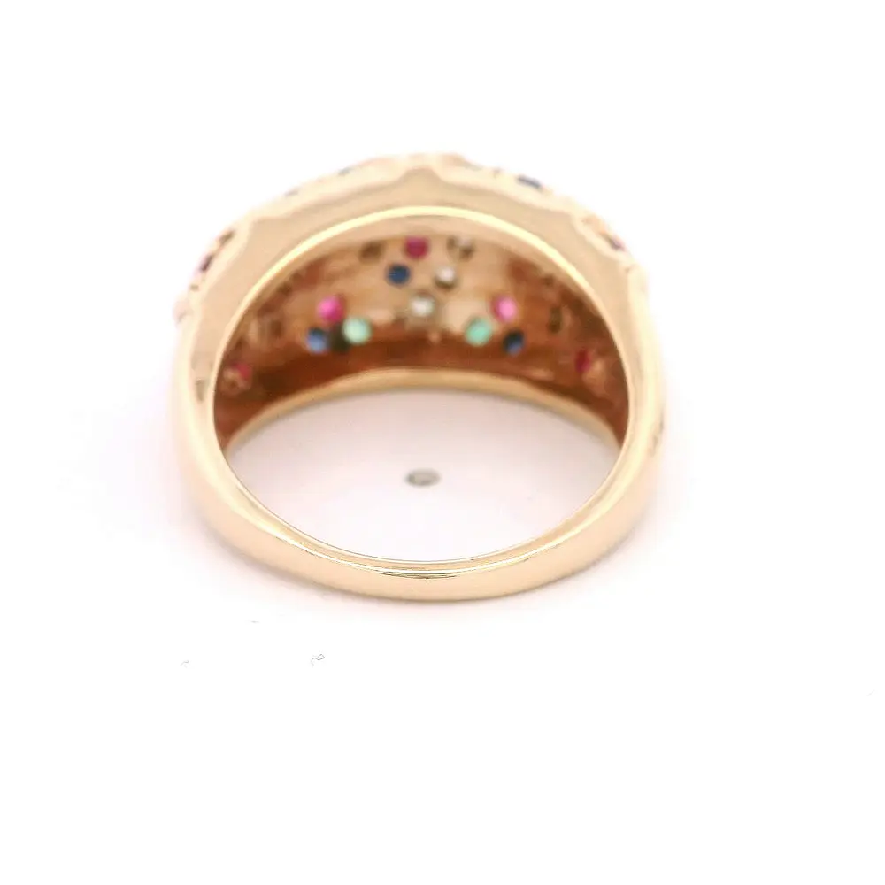 Anillo 14K Bombé Rombos con Piedras