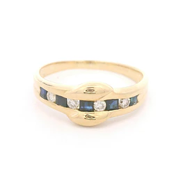 Anillo de Oro 18K Cintillo con Diamantes y Zafiros Princess