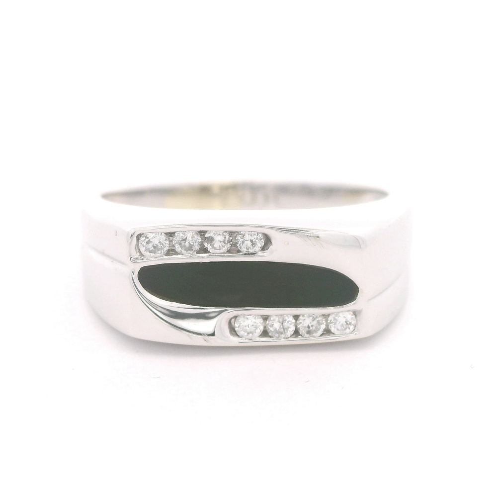 Anillo 10K Sello Ónix y Diamantes