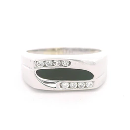 Anillo 10K Sello Ónix y Diamantes