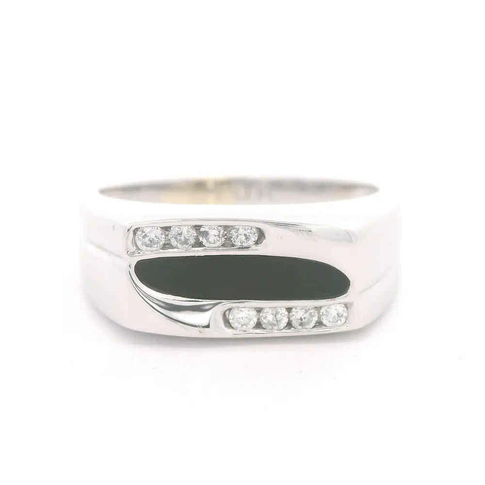 Anillo 10K Sello Ónix y Diamantes