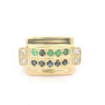 Anillo de Oro 18K Sello con Diamantes y Piedras de Color