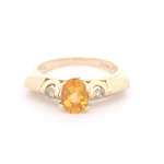 Anillo de Oro 14K Trilogy con Diamantes y Cuarzo Citrino