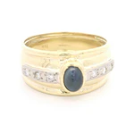 Anillo de Oro 18K Bombé con Diamantes y Zafiro Cabujón