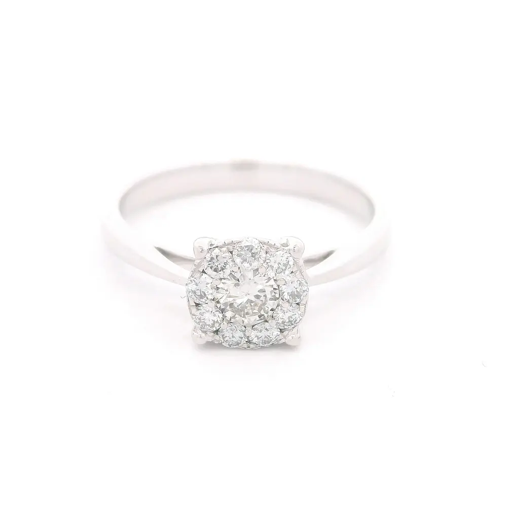 Anillo de Oro Blanco 18K Rodinado Halo con Diamantes