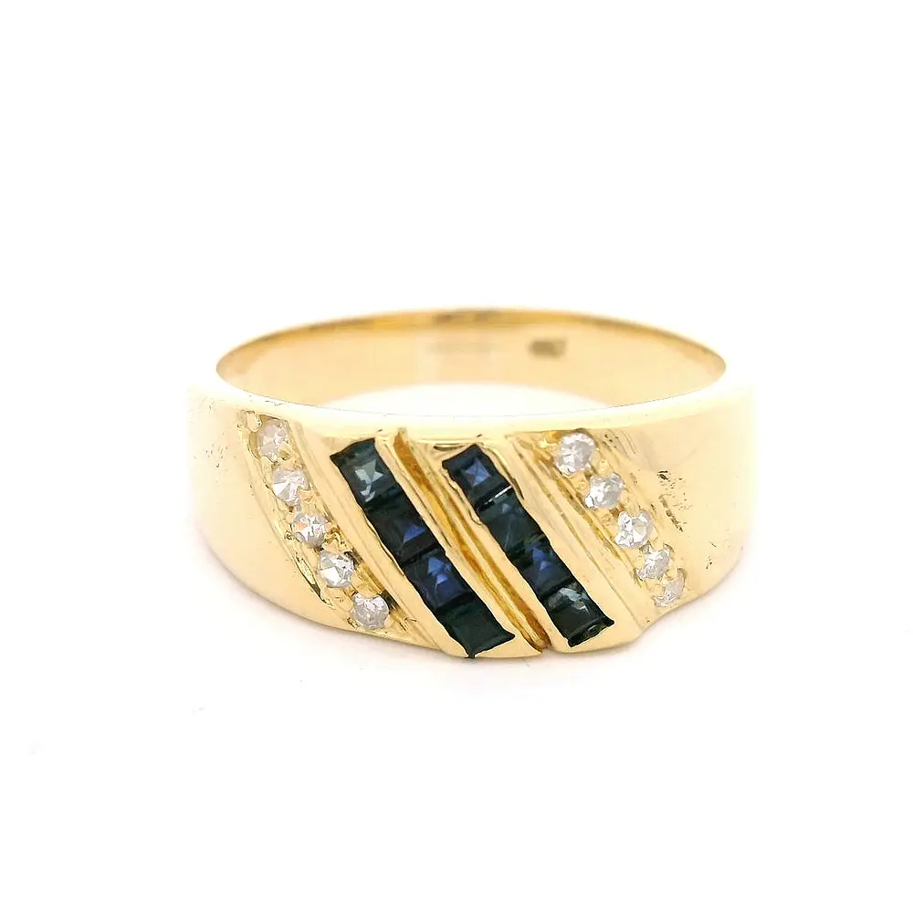 Anillo de Oro 18K Sello con Diamantes y Zafiros Princess