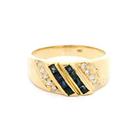 Anillo de Oro 18K Sello con Diamantes y Zafiros Princess