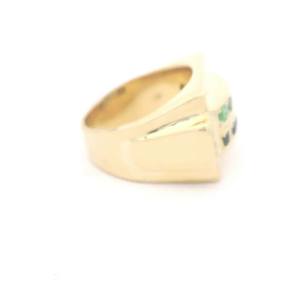 Anillo de Oro 18K Sello con Diamantes y Piedras de Color