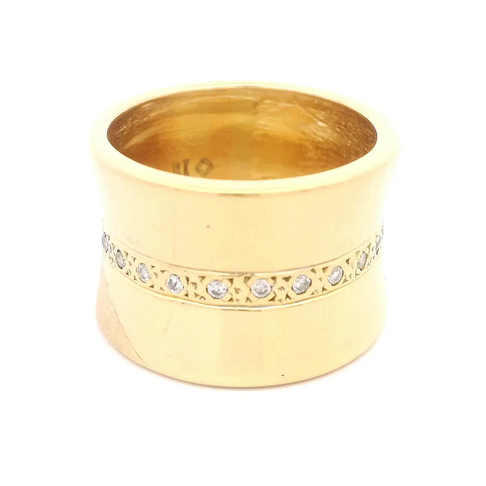 Anillo de Oro Amarillo 18K Tuerca con Diamantes