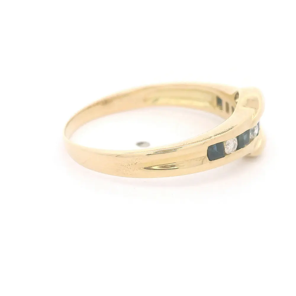 Anillo de Oro 18K Cintillo con Diamantes y Zafiros Princess