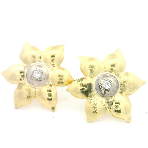 Aros Oro 18K Flor con Diamante