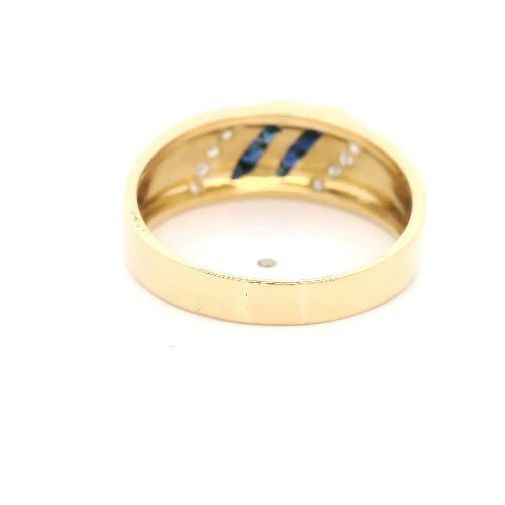 Anillo de Oro 18K Sello con Diamantes y Zafiros Princess