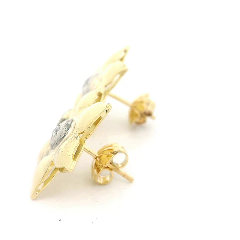 Aros Oro 18K Flor con Diamante