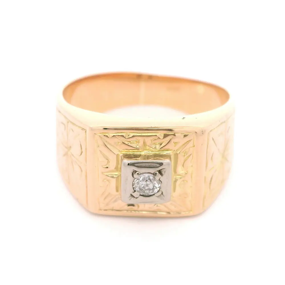 Anillo Oro 18K Sello con Diamante