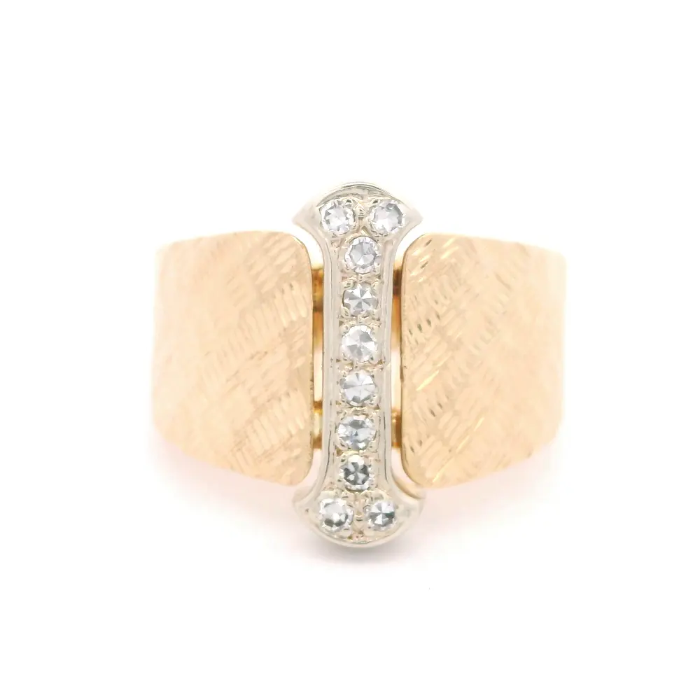 Anillo Oro 14K Bombe con Diamantes