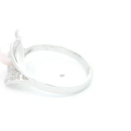 Anillo Oro Blanco 14K Flor con Diamantes y Perla