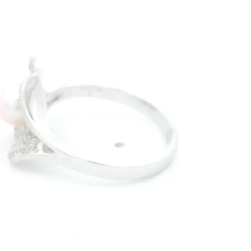 Anillo Oro Blanco 14K Flor con Diamantes y Perla