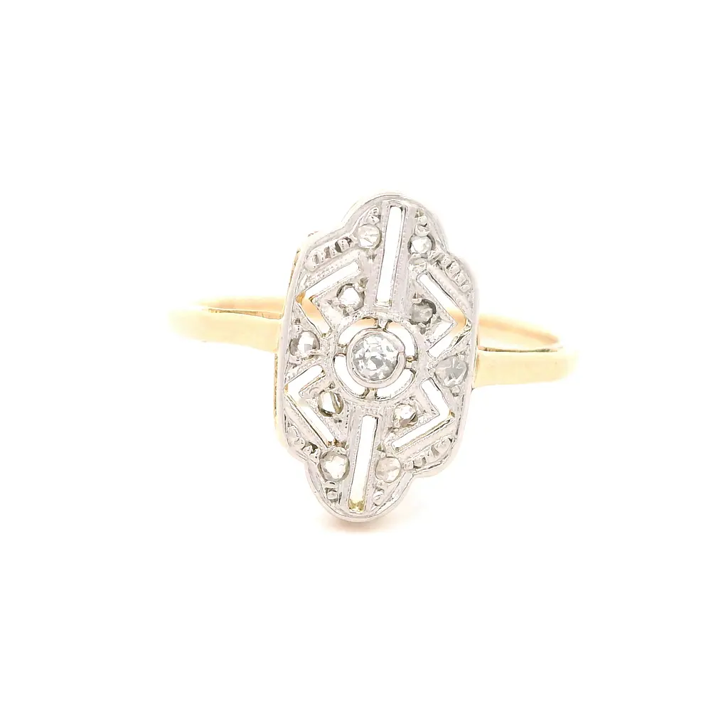Anillo Oro 18K Geométrico con Diamantes