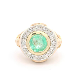 Anillo Oro 18K Halo con Esmeralda
