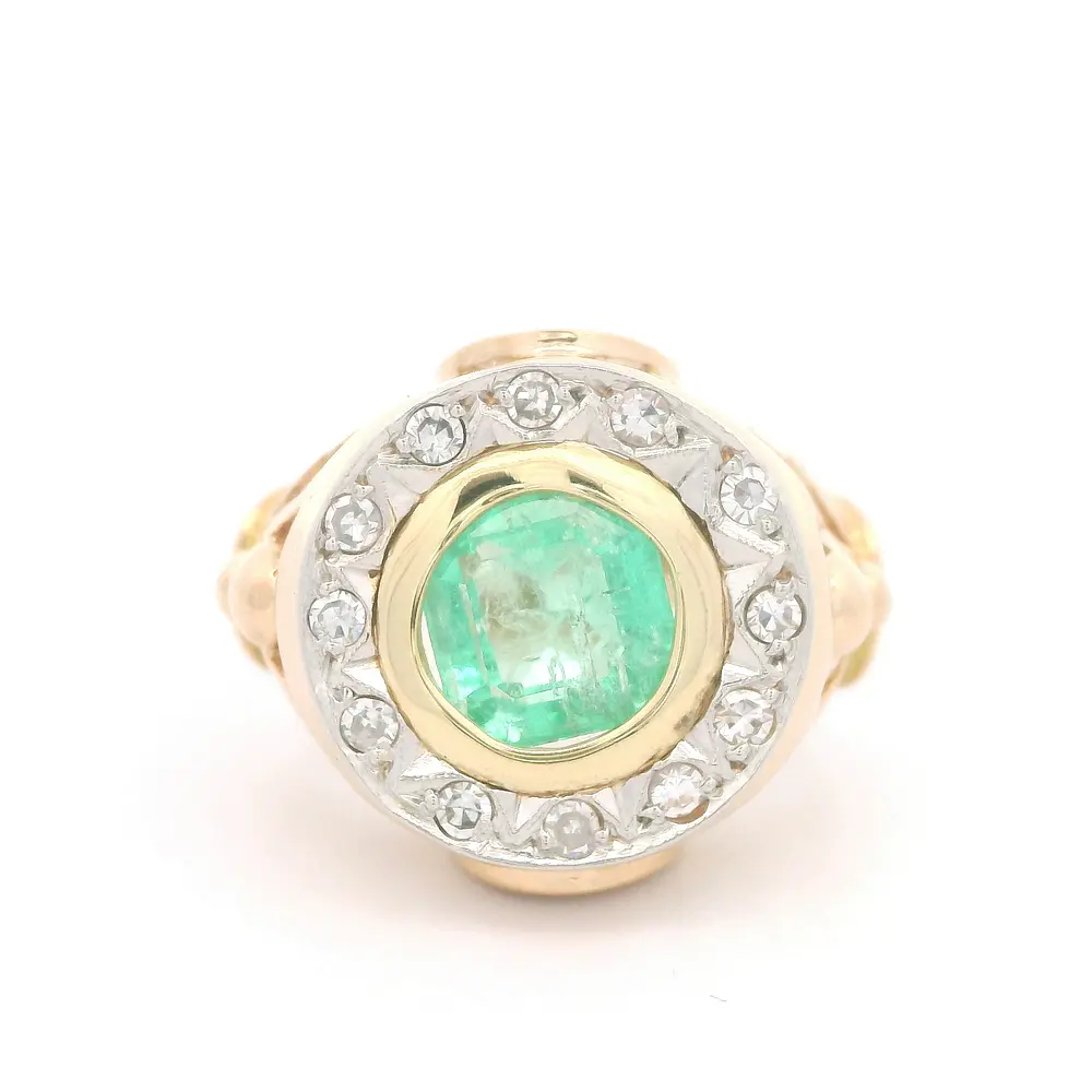 Anillo Oro 18K Halo con Esmeralda