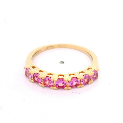 Anillo de Oro 18K Cintillo con 7 MCP Rosadas