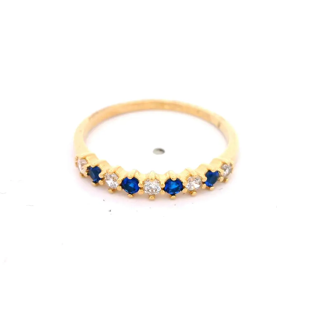 Anillo de Oro Amarillo 18K Cintillo con 5 MCP Incoloras y 4 MCP Azules