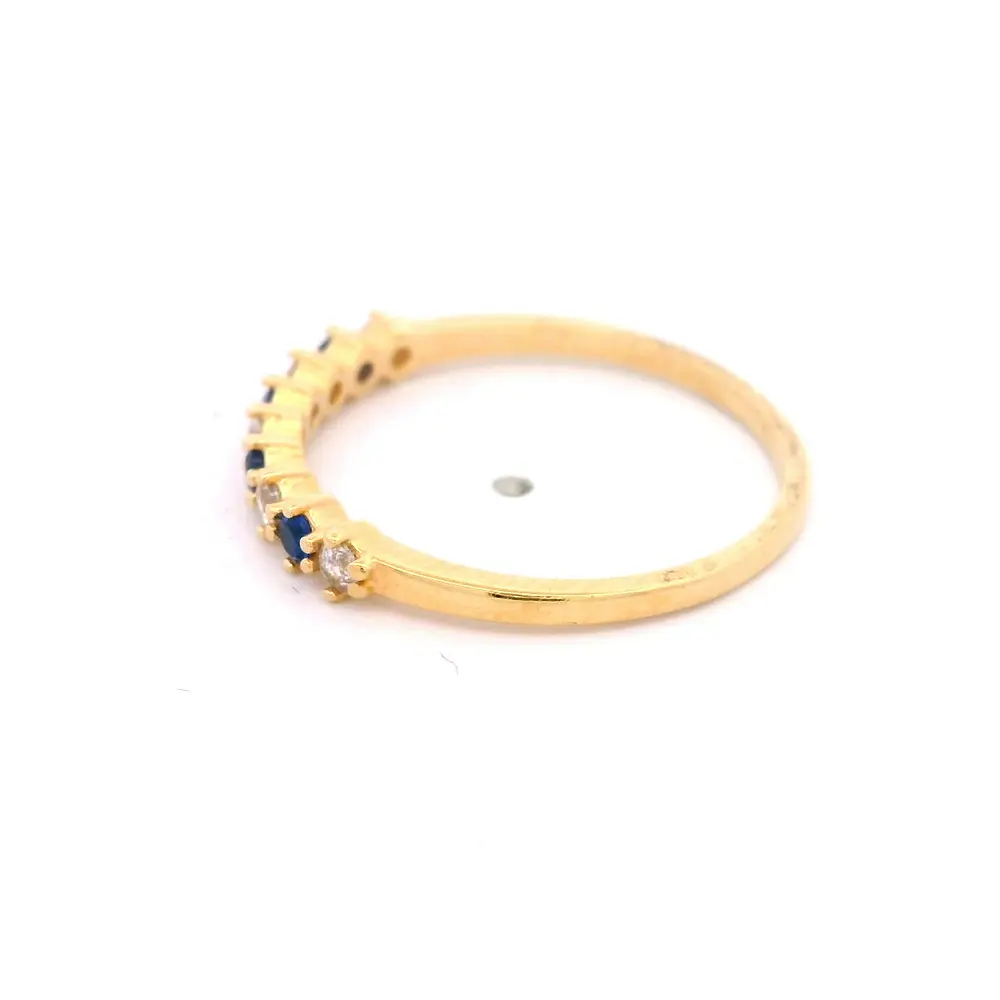 Anillo de Oro Amarillo 18K Cintillo con 5 MCP Incoloras y 4 MCP Azules