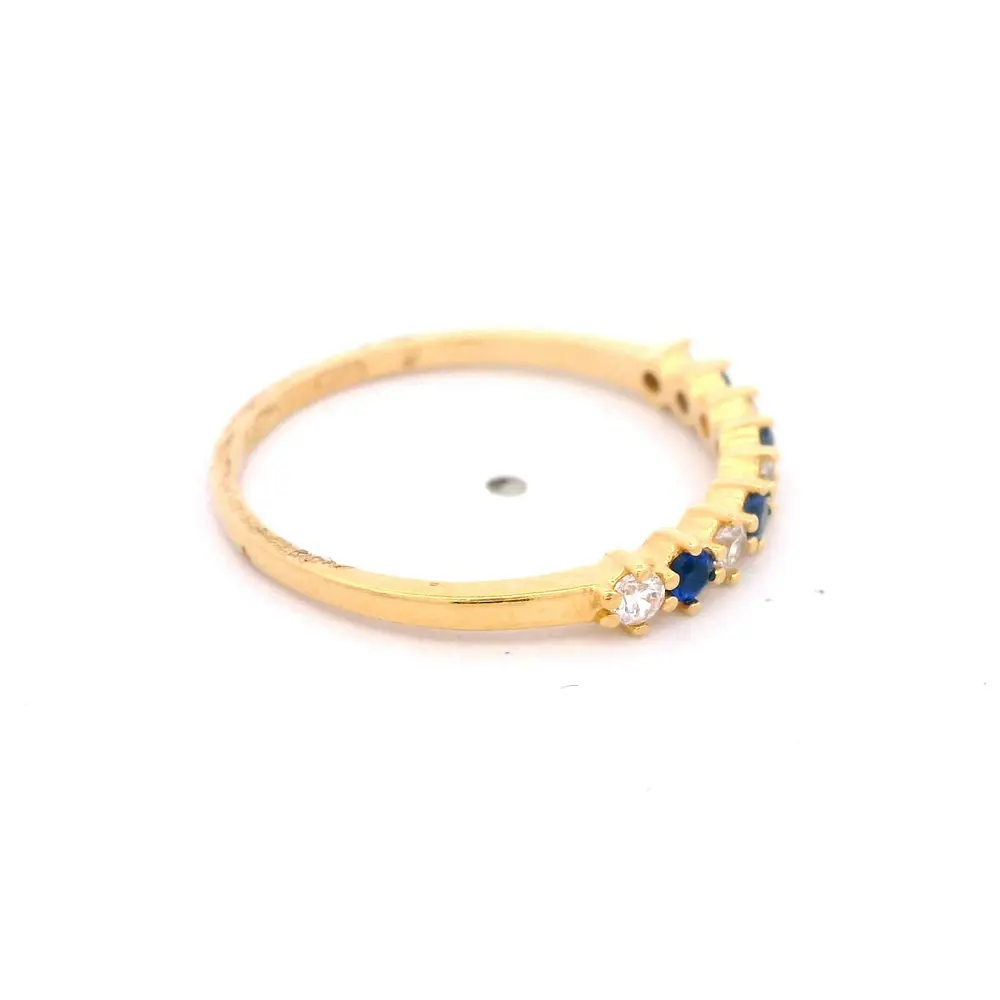 Anillo de Oro Amarillo 18K Cintillo con 5 MCP Incoloras y 4 MCP Azules