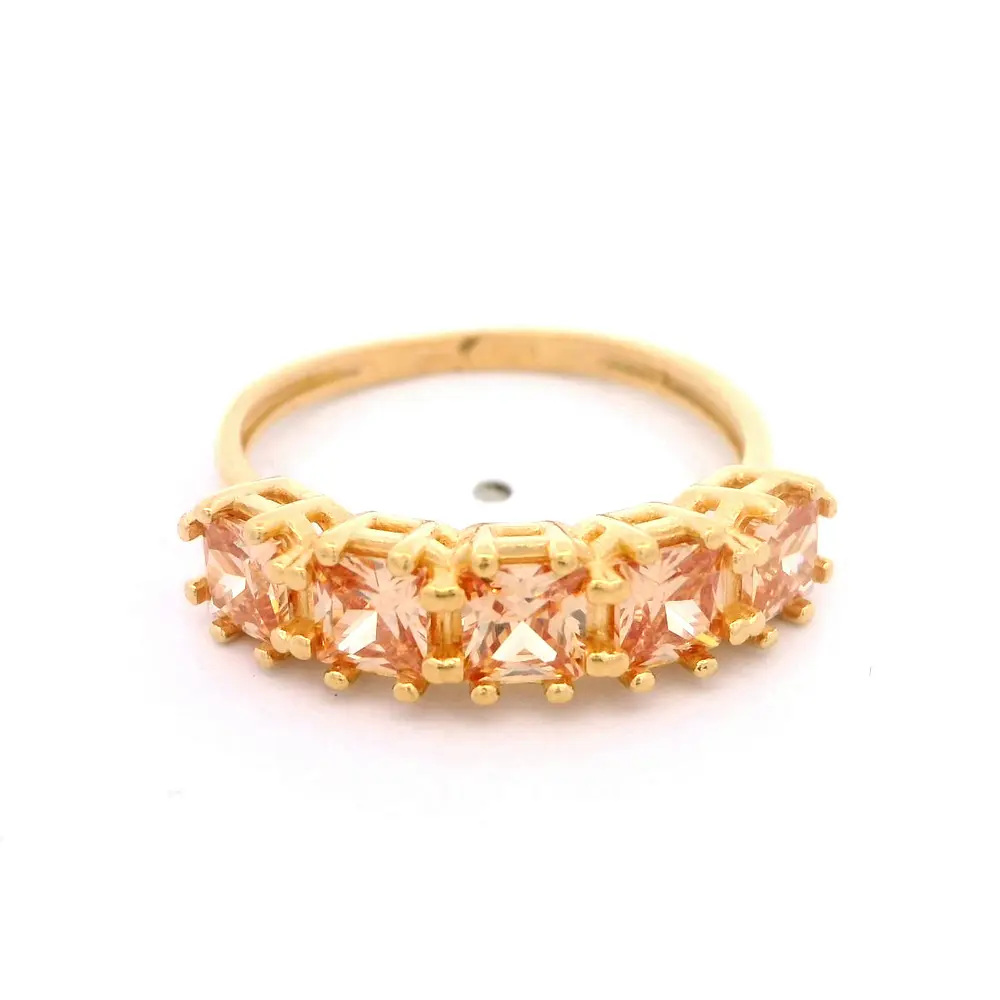 Anillo de Oro Amarillo 18K Cintillo con 5P Champagne