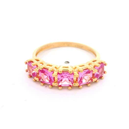 Anillo de Oro Amarillo 18K Cintillo con 5P Rosadas
