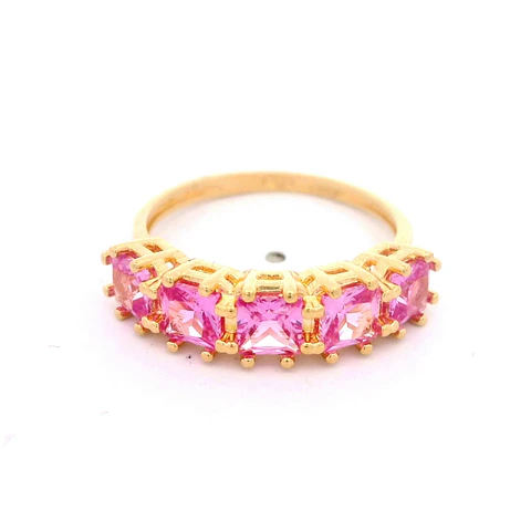 Anillo de Oro Amarillo 18K Cintillo con 5P Rosadas