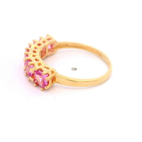Anillo de Oro Amarillo 18K Cintillo con 5P Rosadas