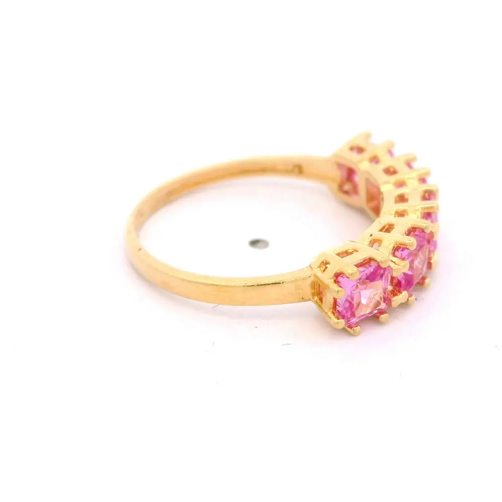 Anillo de Oro Amarillo 18K Cintillo con 5P Rosadas