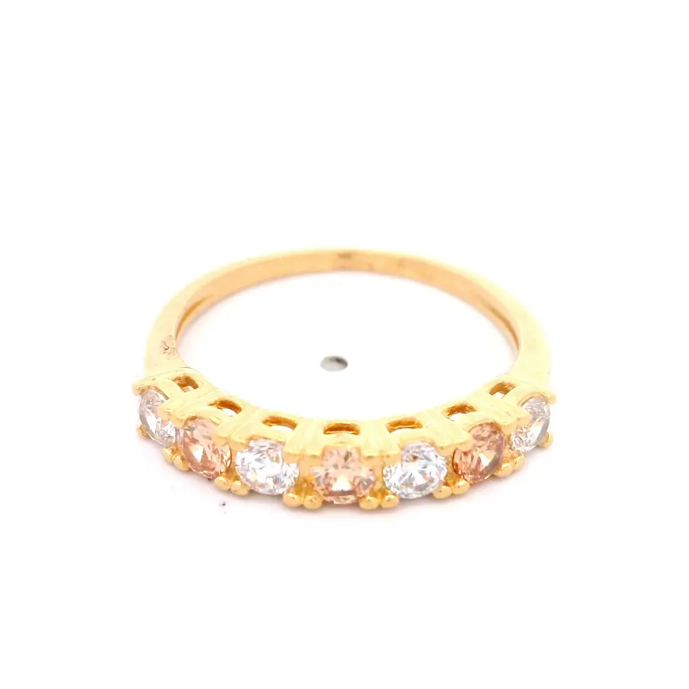 Anillo de Oro Amarillo 18K Cintillo con 4 MCP Incoloras y 3 MCP Champagne
