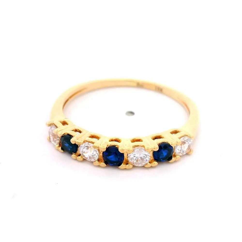 Anillo de Oro Amarillo 18K Cintillo con 4 MCP Incoloras y 3 MCP Azules