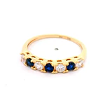 Anillo de Oro Amarillo 18K Cintillo con 4 MCP Incoloras y 3 MCP Azules