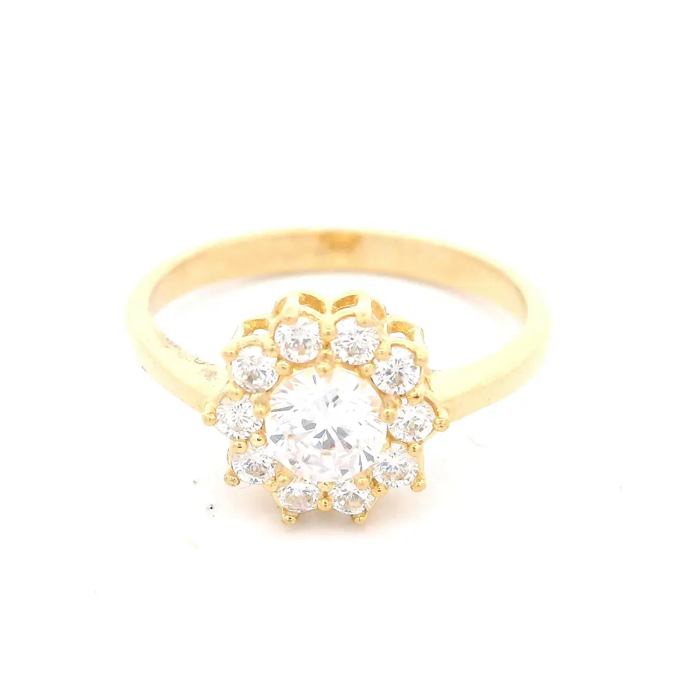 Anillo de Oro Amarillo 18K Flor con 1P Incolora y MCP Incoloras