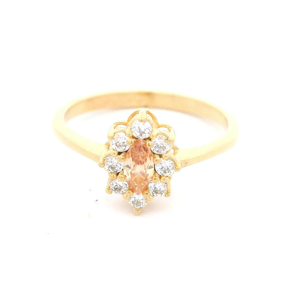 Anillo de Oro Amarillo 18K Lady Di con 1P Champagne y 8 MCP Incoloras