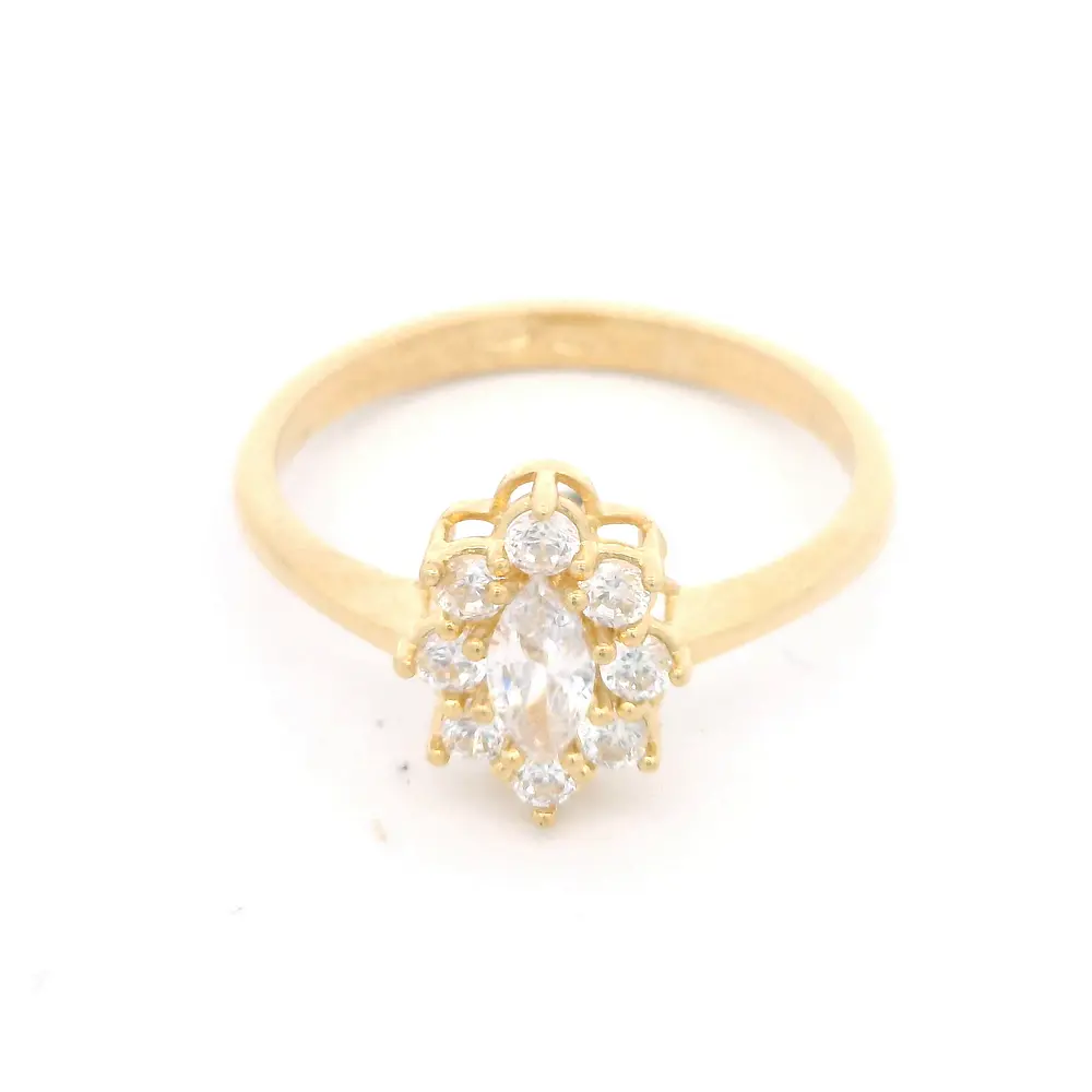 Anillo de Oro Amarillo 18K Cintillo con 4 MCP Incoloras y 3 MCP Champagne