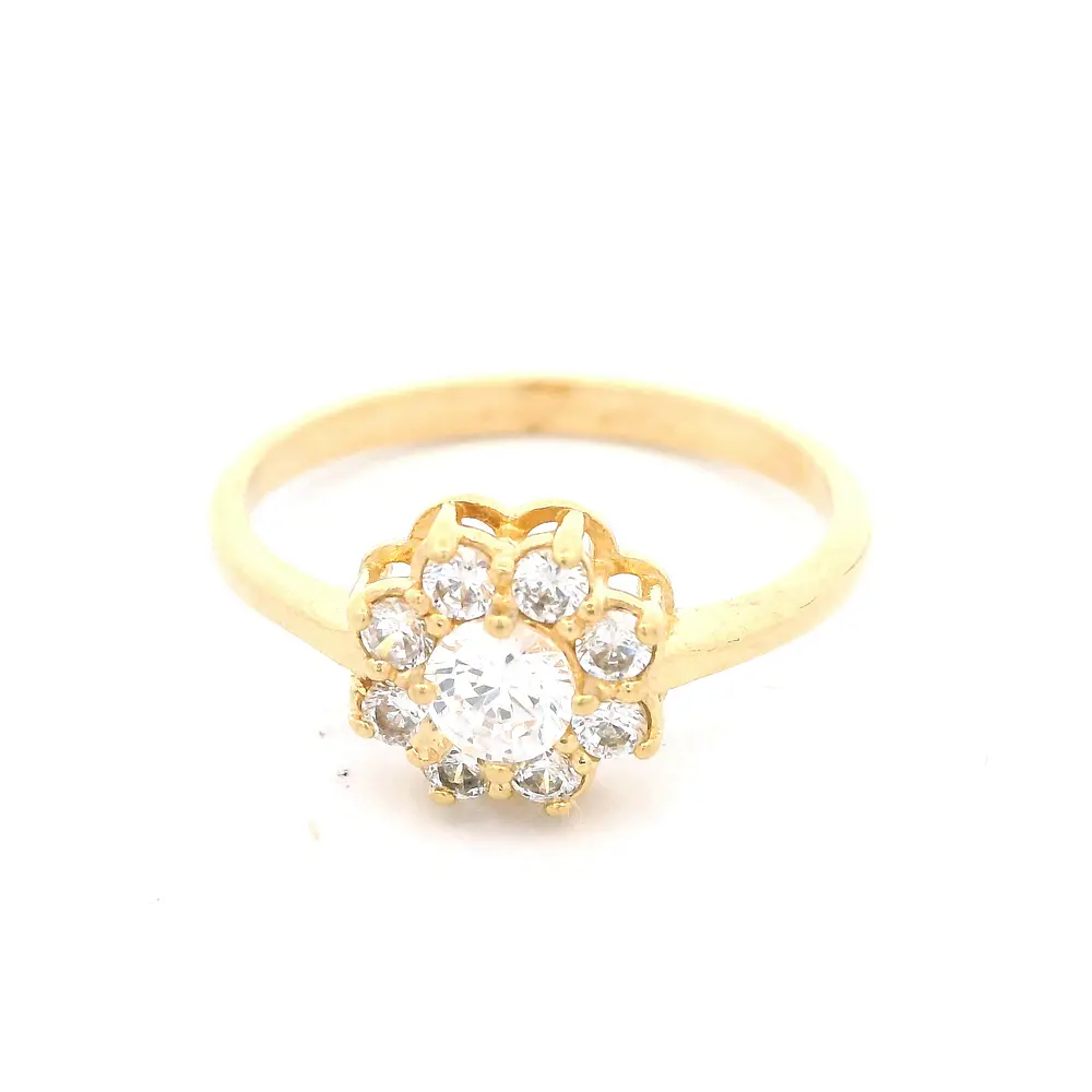 Anillo de Oro Amarillo 18K Flor con 1P Incolora y MCP Incoloras